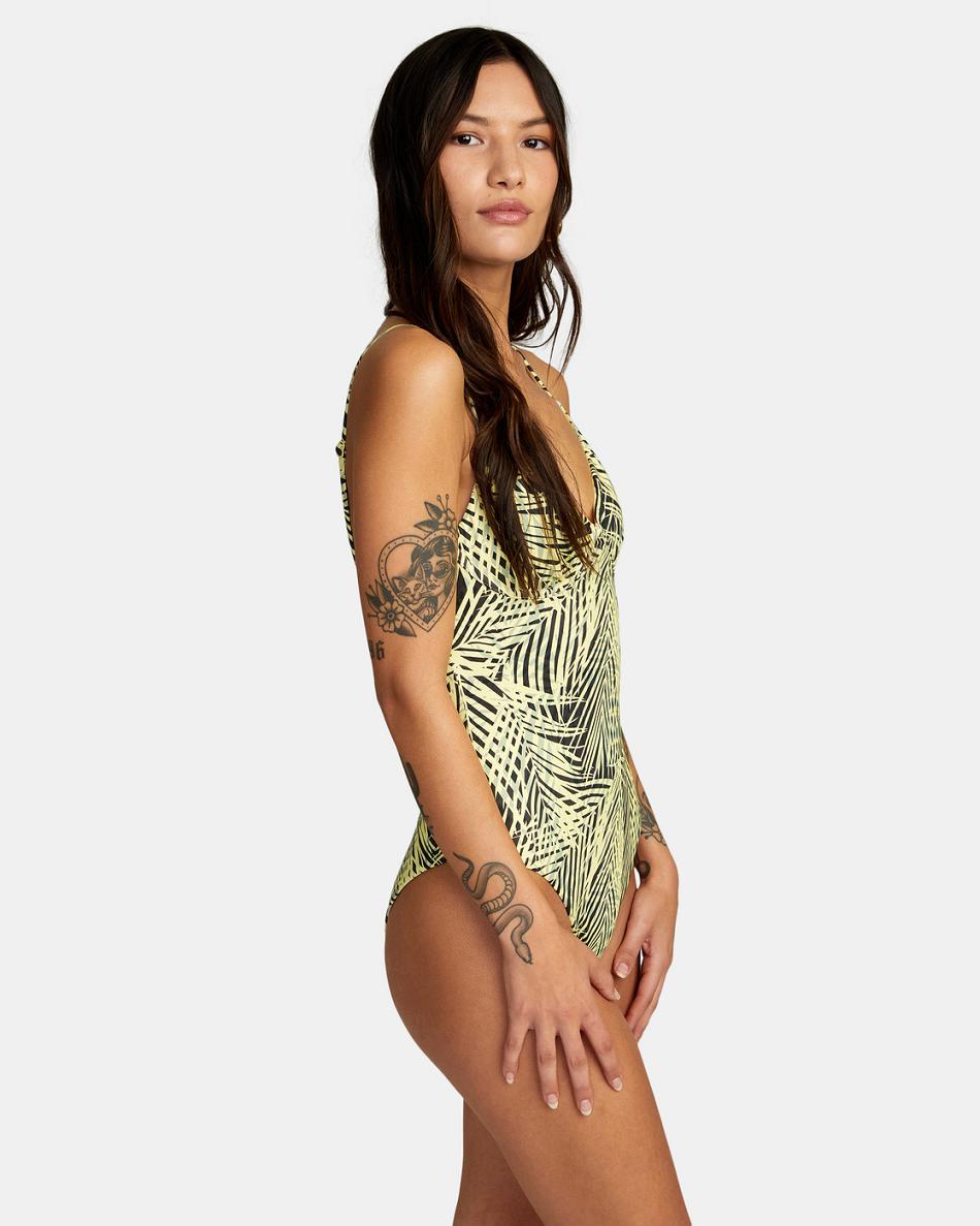 Dust Yellow Rvca Palms Underwire Women's Swimsuits | USICD29143