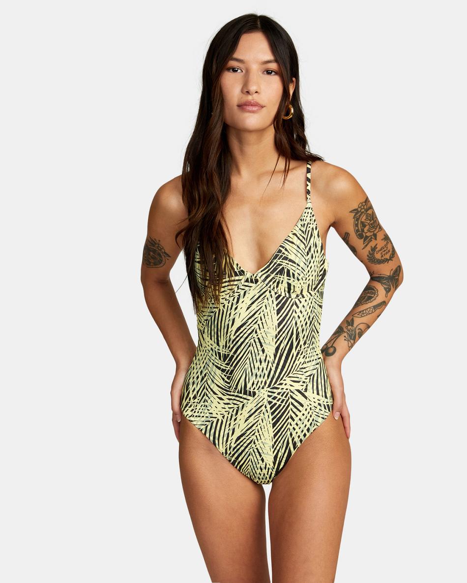 Dust Yellow Rvca Palms Underwire Women\'s Swimsuits | USICD29143