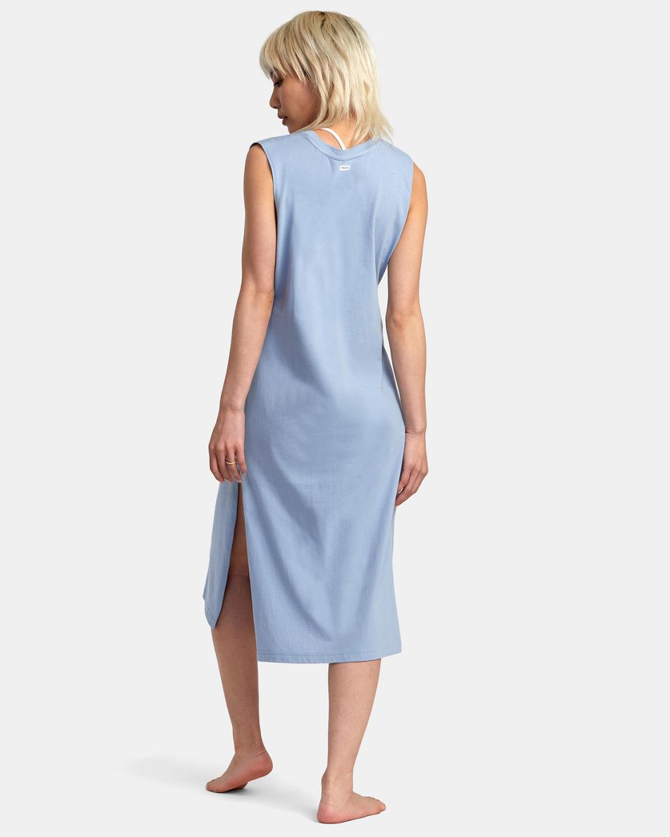 Dusty Blue Rvca Flexin Coverup Women's Dress | QUSWA44058