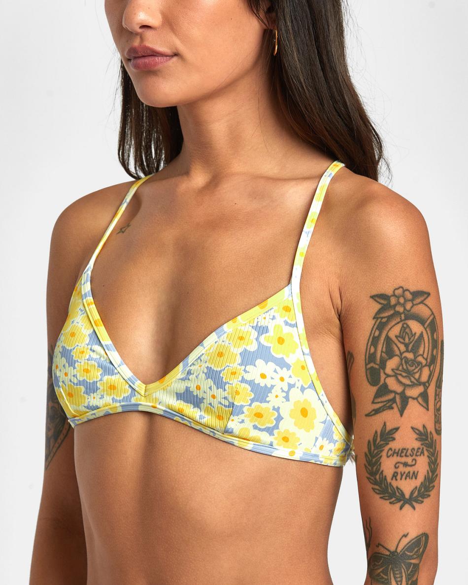 Dusty Blue Rvca Freya Triangle Crossback Women's Bikini Tops | USXBR69590