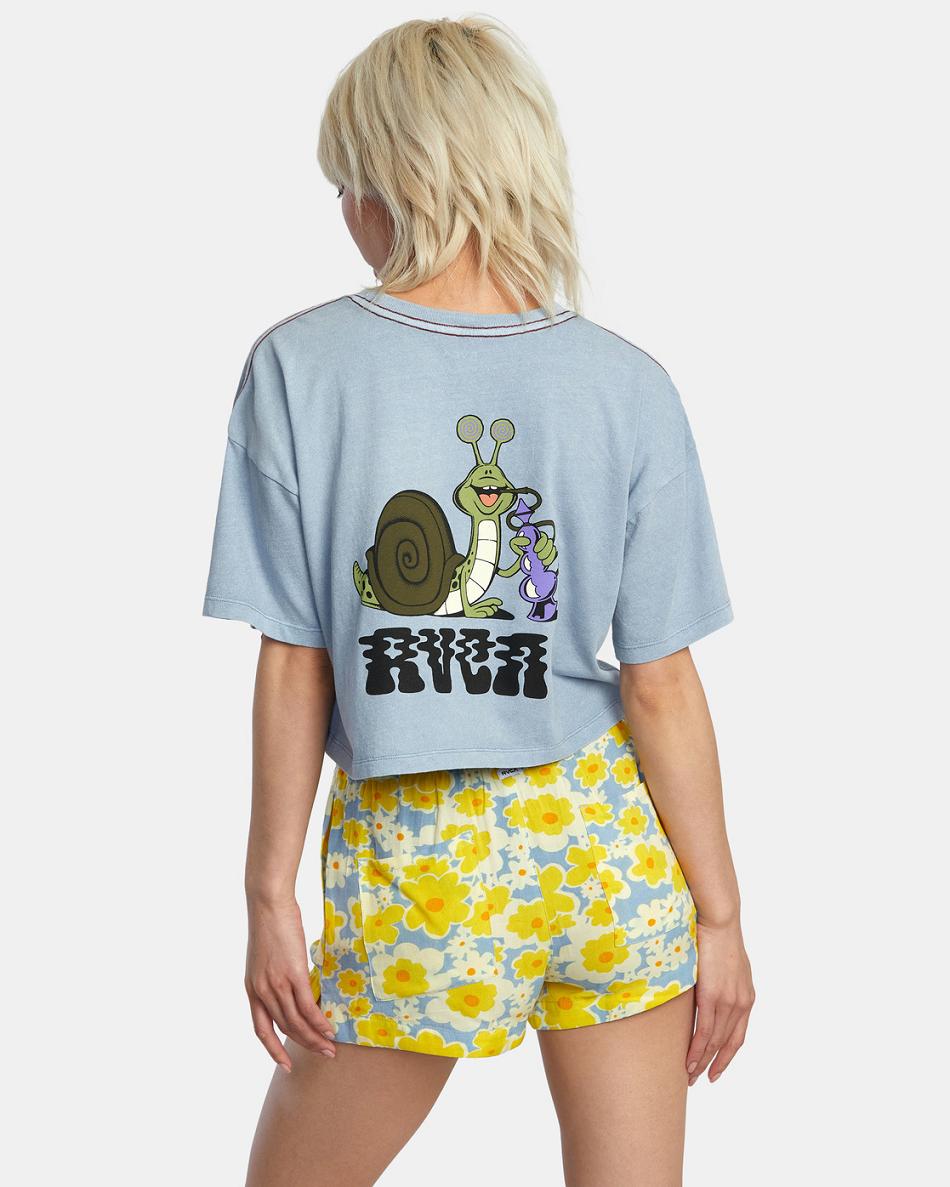 Dusty Blue Rvca Hookah Snail Boyfriend Crop Women's T shirt | UUSTG37751
