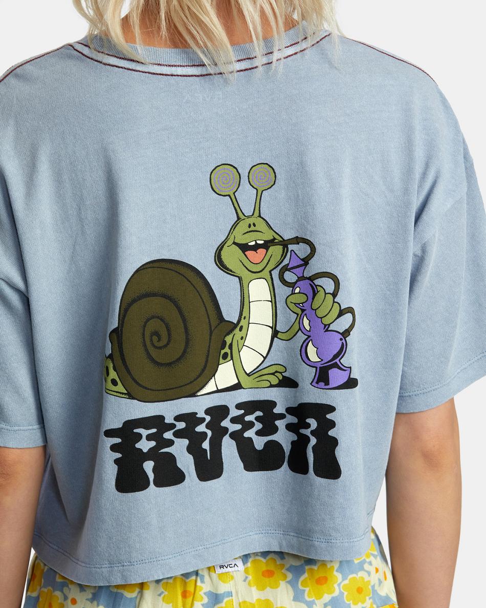 Dusty Blue Rvca Hookah Snail Boyfriend Crop Women's T shirt | UUSTG37751
