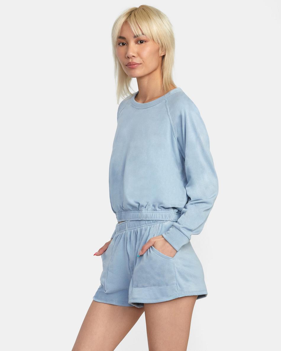 Dusty Blue Rvca Seapoint Top Women's Hoodie | USZDE17263