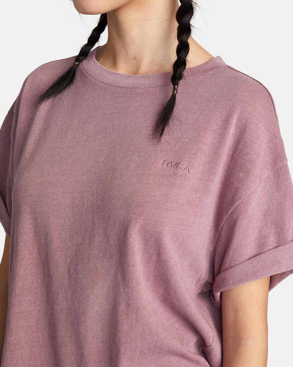 Dusty Grape Rvca Ptc Roll It Embroidered Women's T shirt | ZUSMJ51218