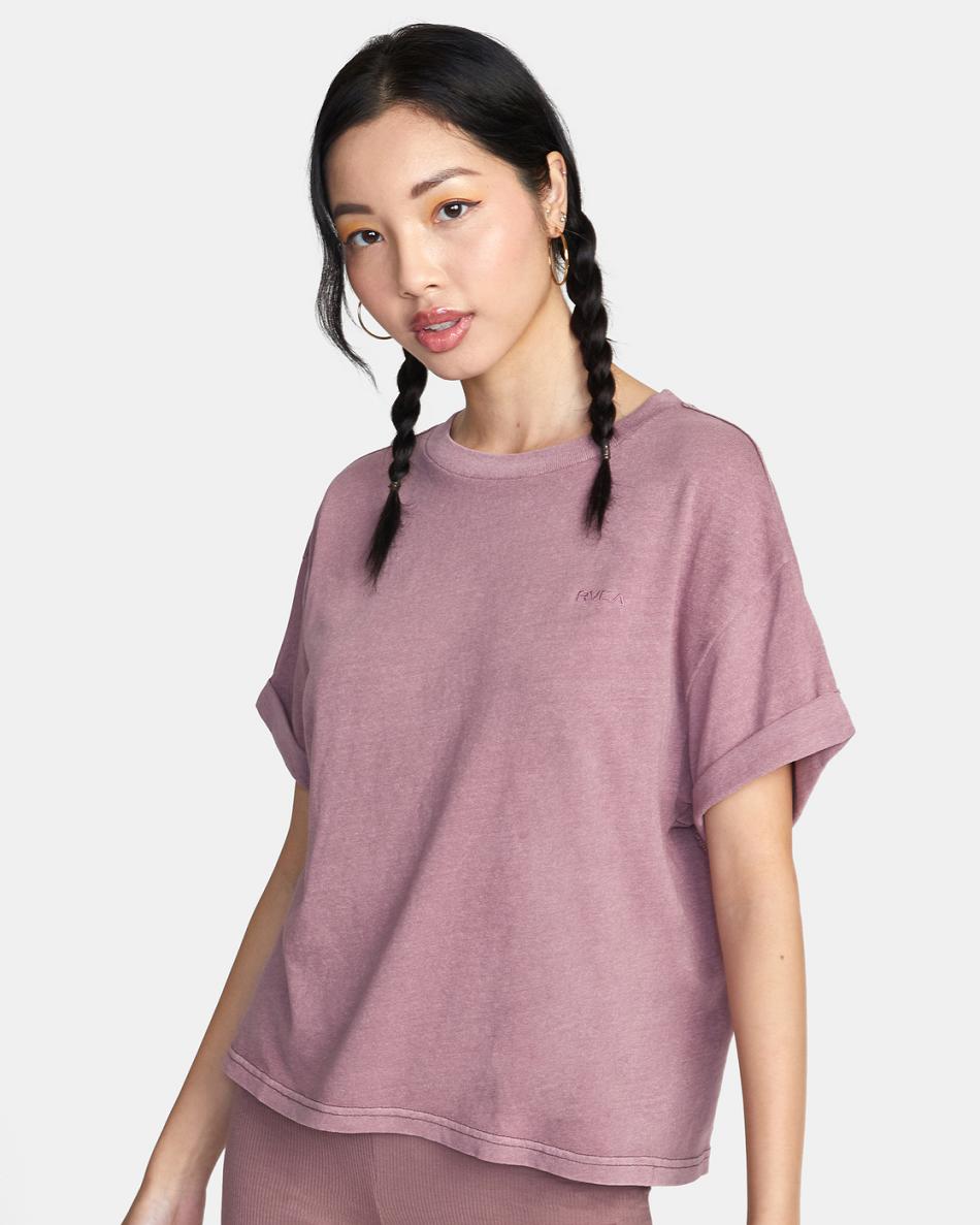 Dusty Grape Rvca Ptc Roll It Embroidered Women\'s T shirt | ZUSMJ51218