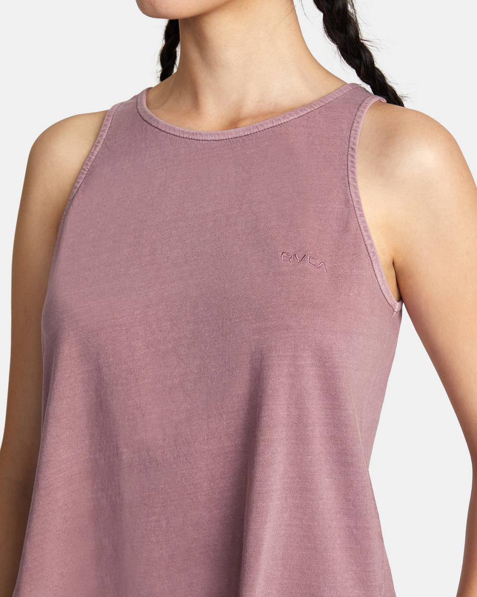 Dusty Grape Rvca Ptc Traveler Embroidered Women's Tanks | USZDE25086