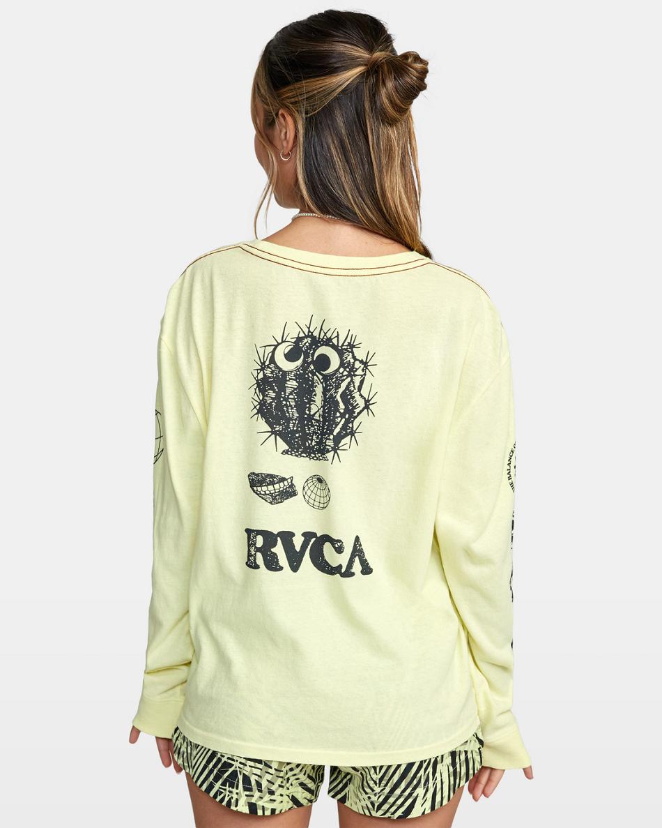Dusty Yellow Rvca Pet Cactus Long Sleeve Women's T shirt | USEGJ88891