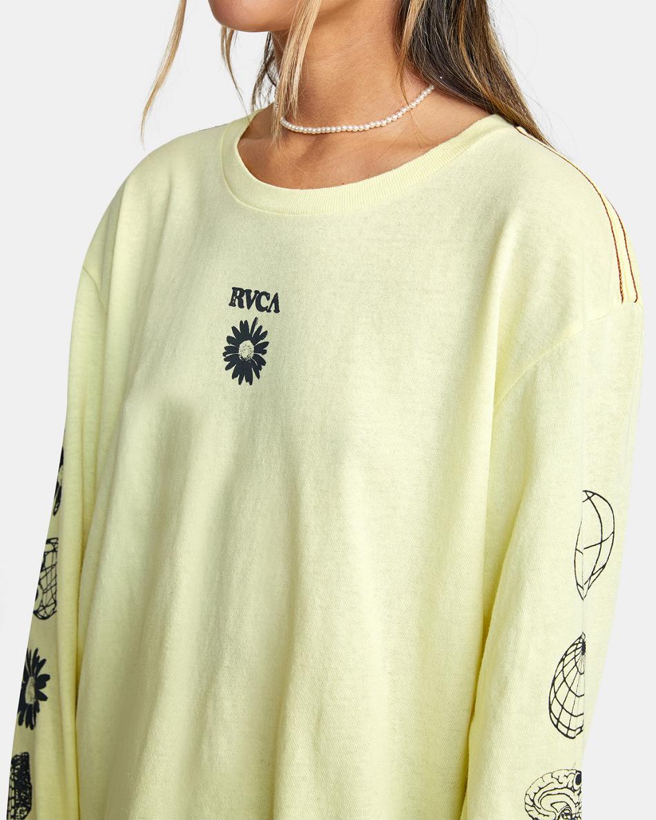 Dusty Yellow Rvca Pet Cactus Long Sleeve Women's T shirt | USEGJ88891