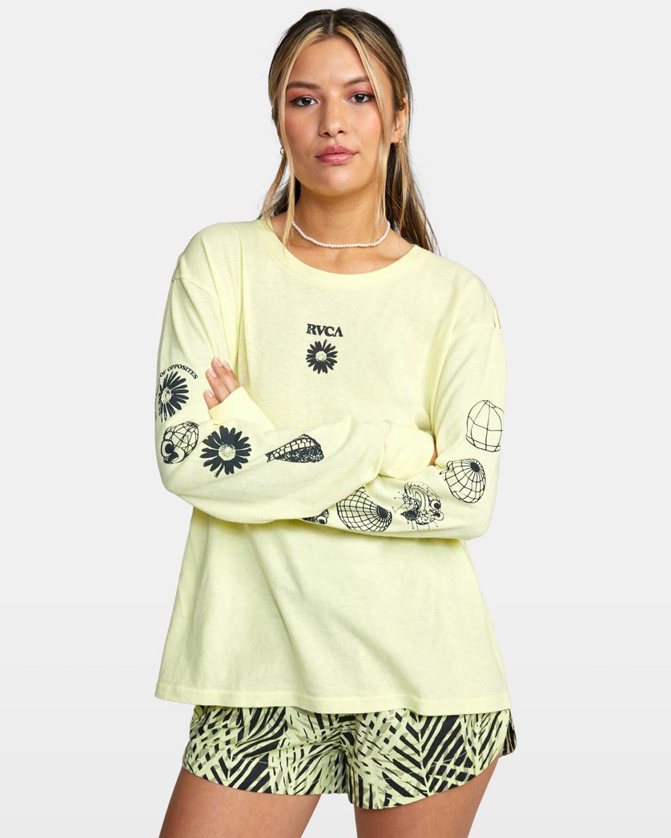 Dusty Yellow Rvca Pet Cactus Long Sleeve Women\'s T shirt | USEGJ88891