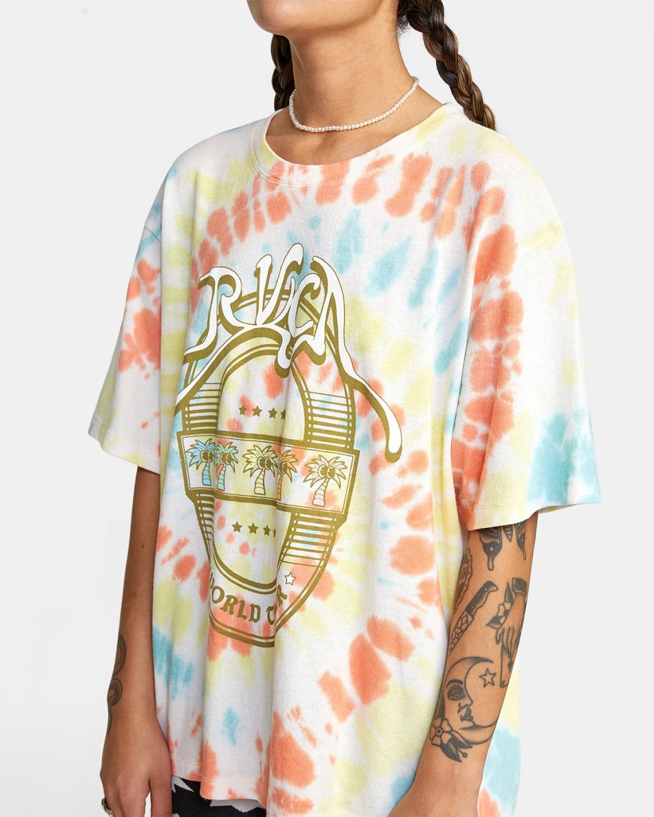 Dusty Yellow Rvca World Tour Oversized Women's T shirt | BUSSD58064