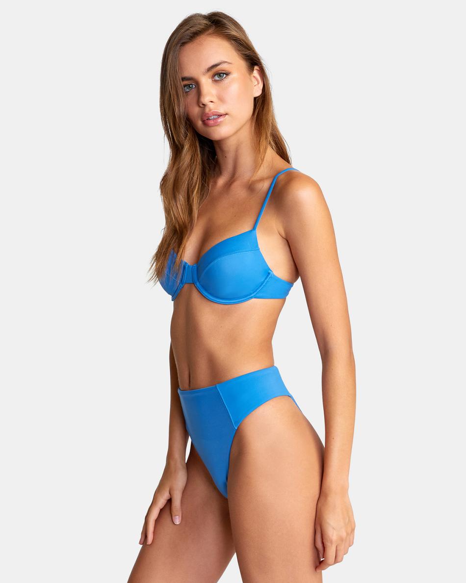 Enamel Blue Rvca Solid High Rise Cheeky Women's Bikini Bottoms | UUSND97067