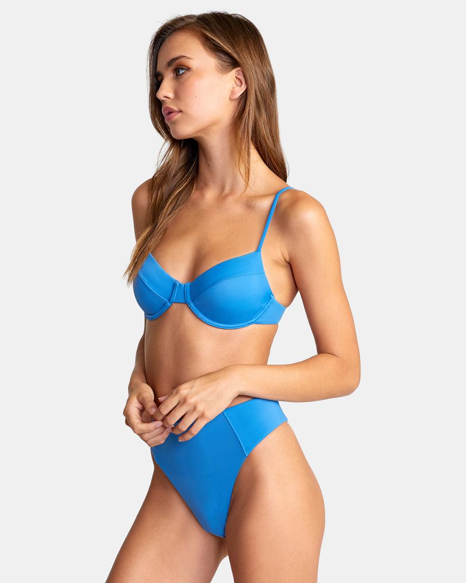 Enamel Blue Rvca Solid Underwire Women's Bikini Tops | XUSGW39596