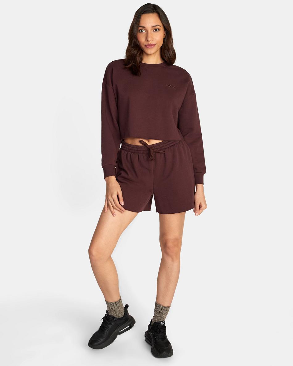 Espresso Rvca Test Drive Cropped Sweatshirt Women's Loungewear | QUSUV82384