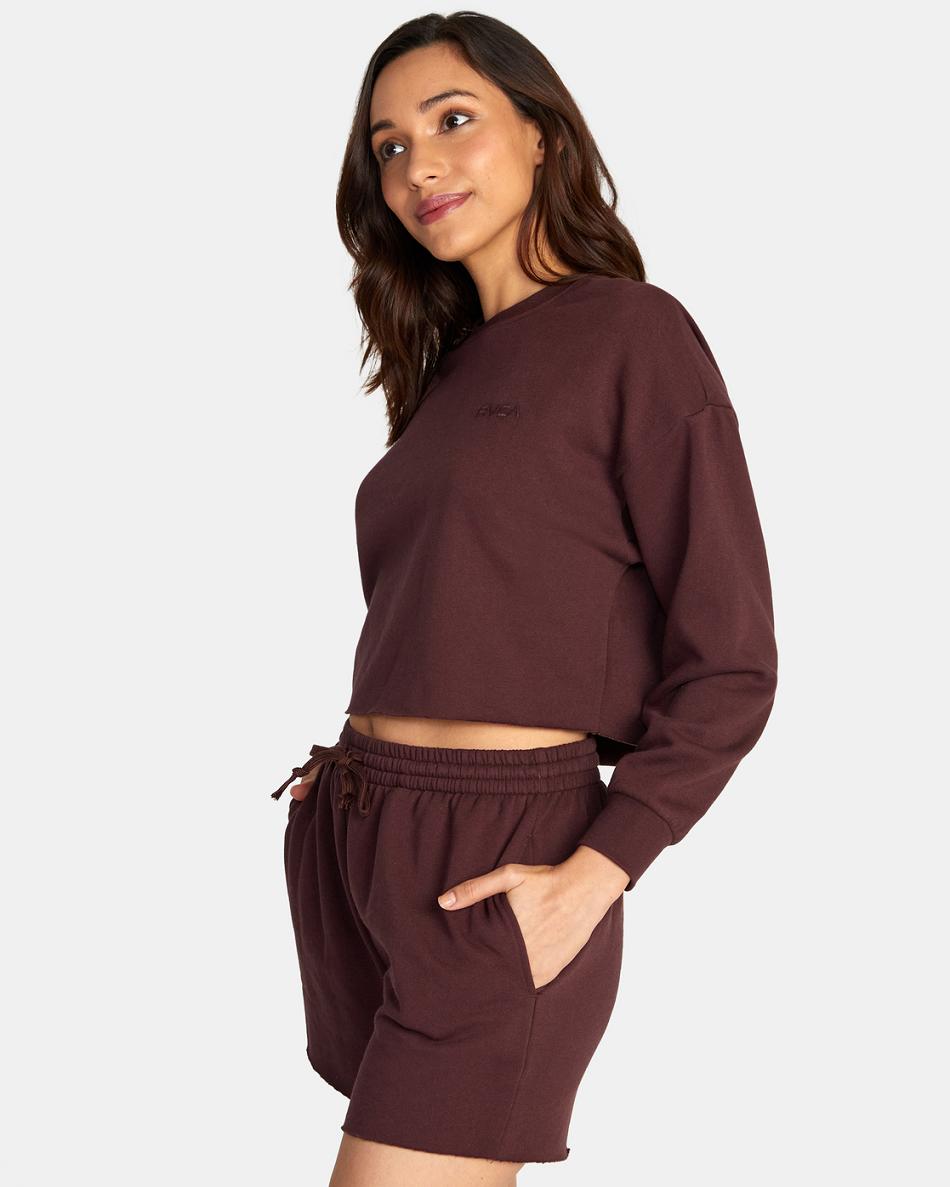 Espresso Rvca Test Drive Cropped Sweatshirt Women's Loungewear | QUSUV82384