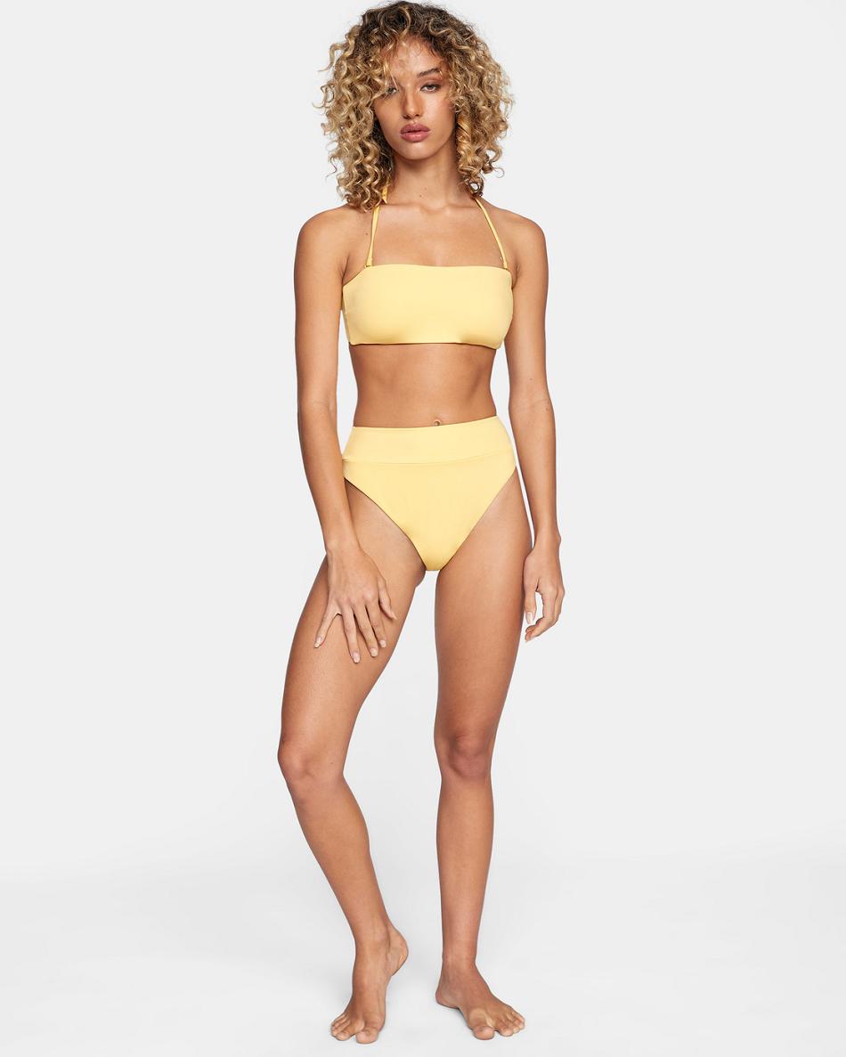 Gold Rvca High-Rise Cheeky Women's Bikini Bottoms | YUSVQ69346