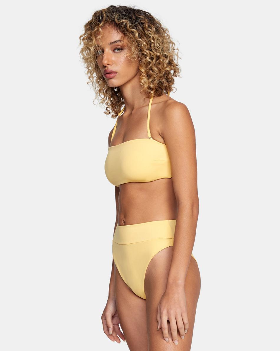 Gold Rvca High-Rise Cheeky Women's Bikini Bottoms | YUSVQ69346