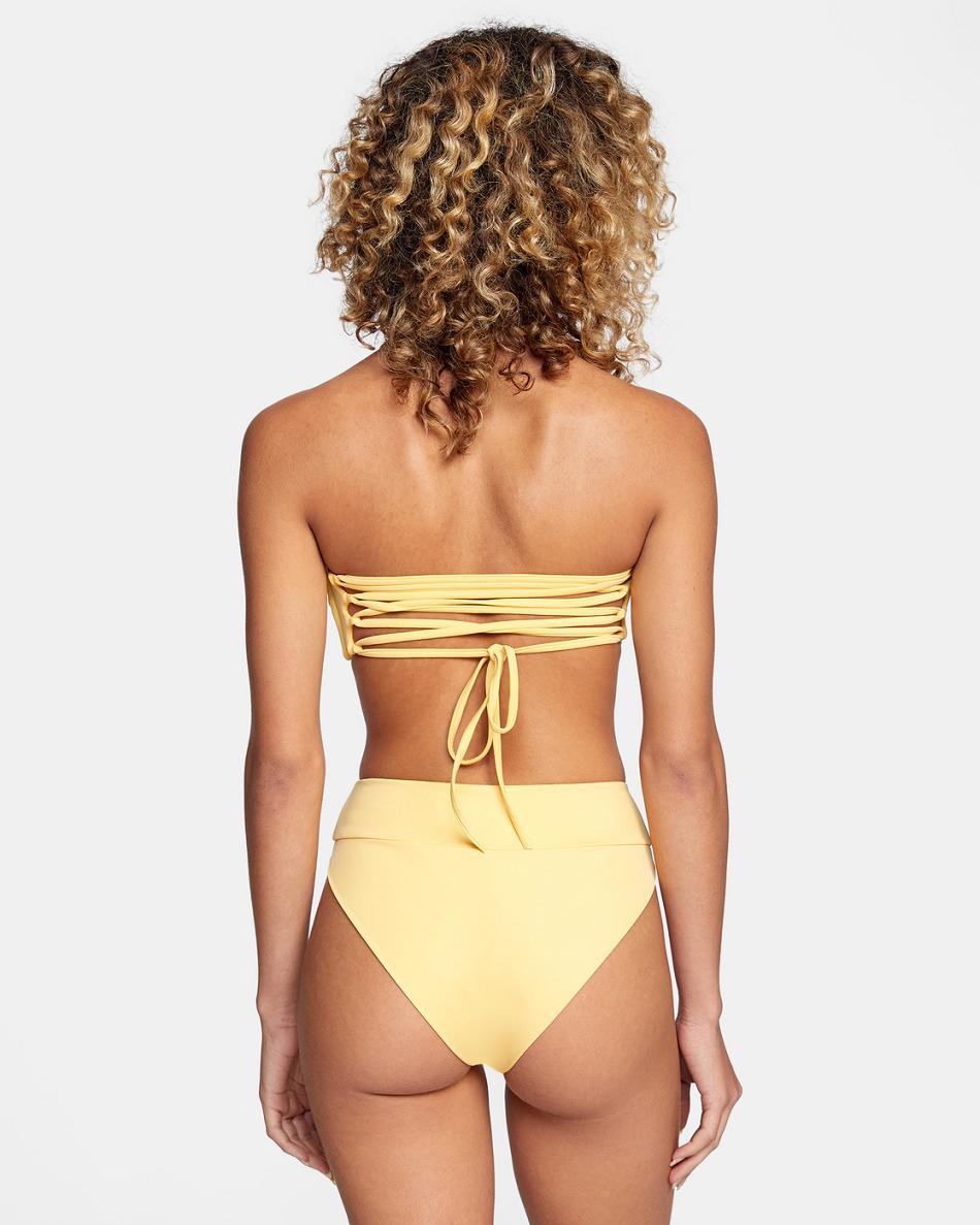 Gold Rvca High-Rise Cheeky Women\'s Bikini Bottoms | YUSVQ69346