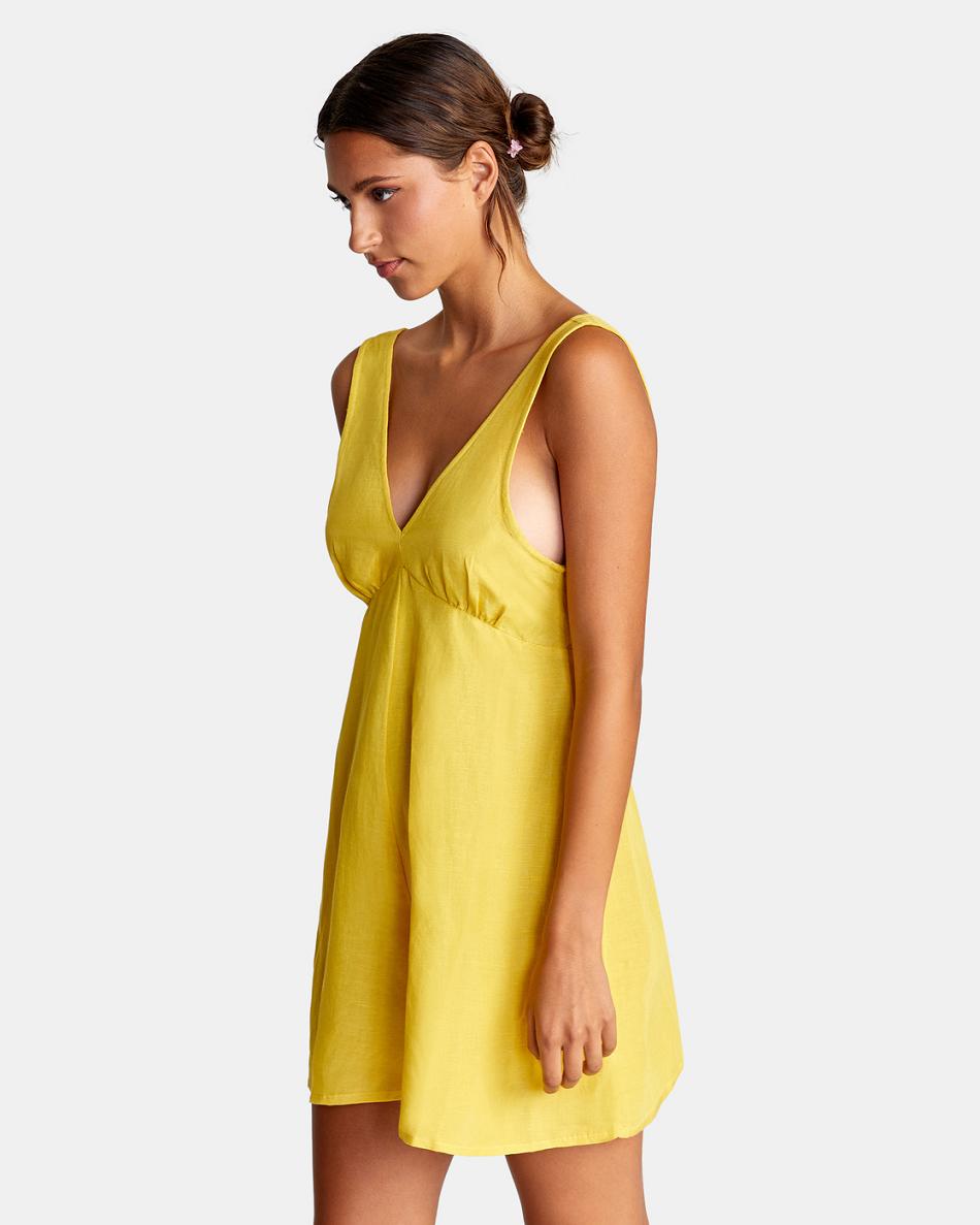 Gold Rvca Linen Shifty Romper Women's Dress | MUSHR36365