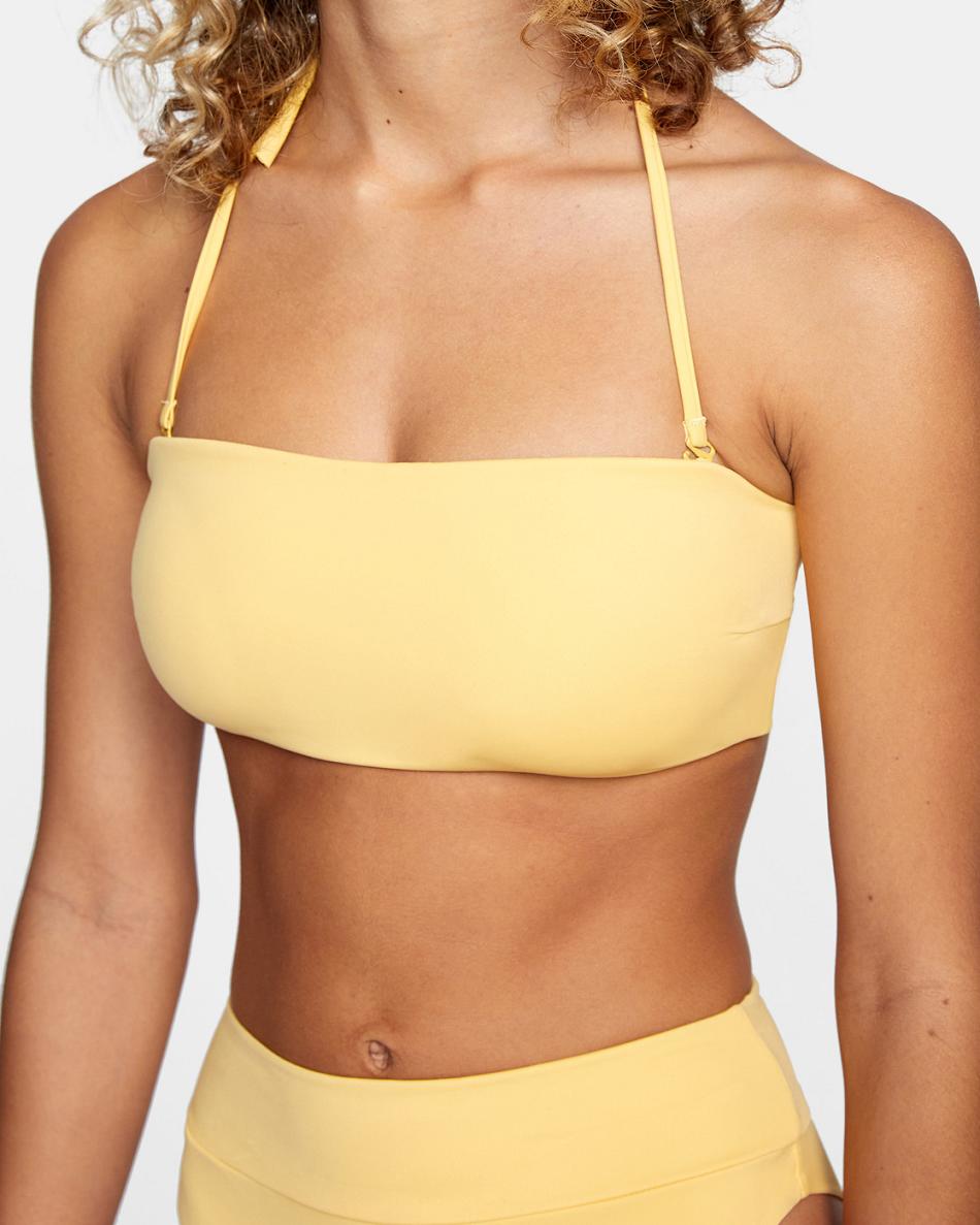 Gold Rvca Tie-Back Halter Bandeau Women's Bikini Tops | QUSWA86012