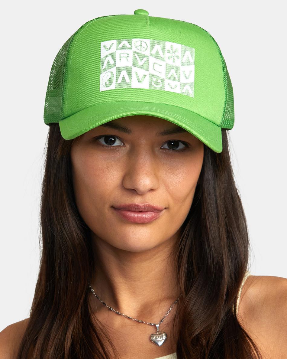 Green Rvca Checker Trucker Women\'s Hats | ZUSMJ55999