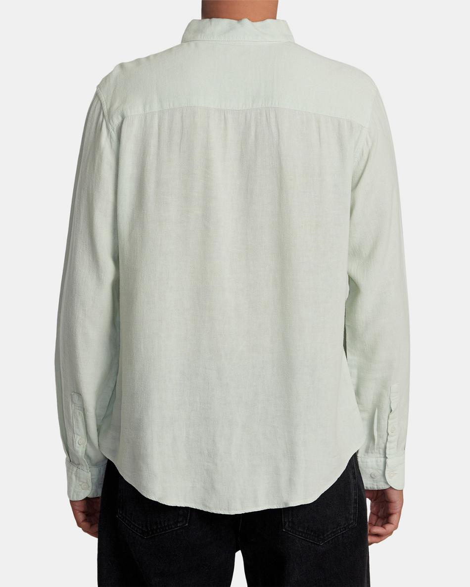 Green Tea Rvca PTC Woven Long Sleeve Men's T shirt | UUSND99340