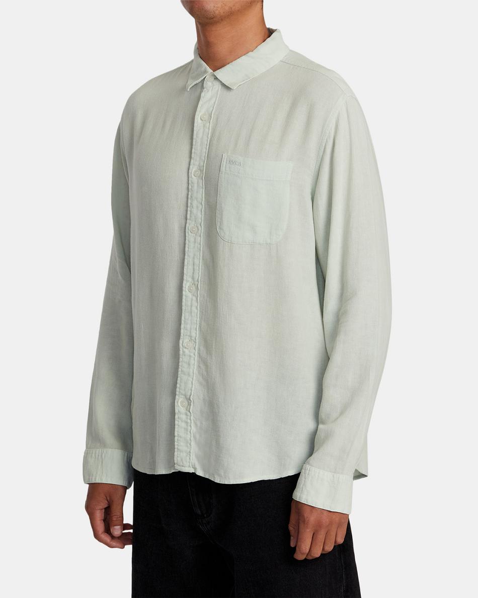 Green Tea Rvca PTC Woven Long Sleeve Men's T shirt | UUSND99340