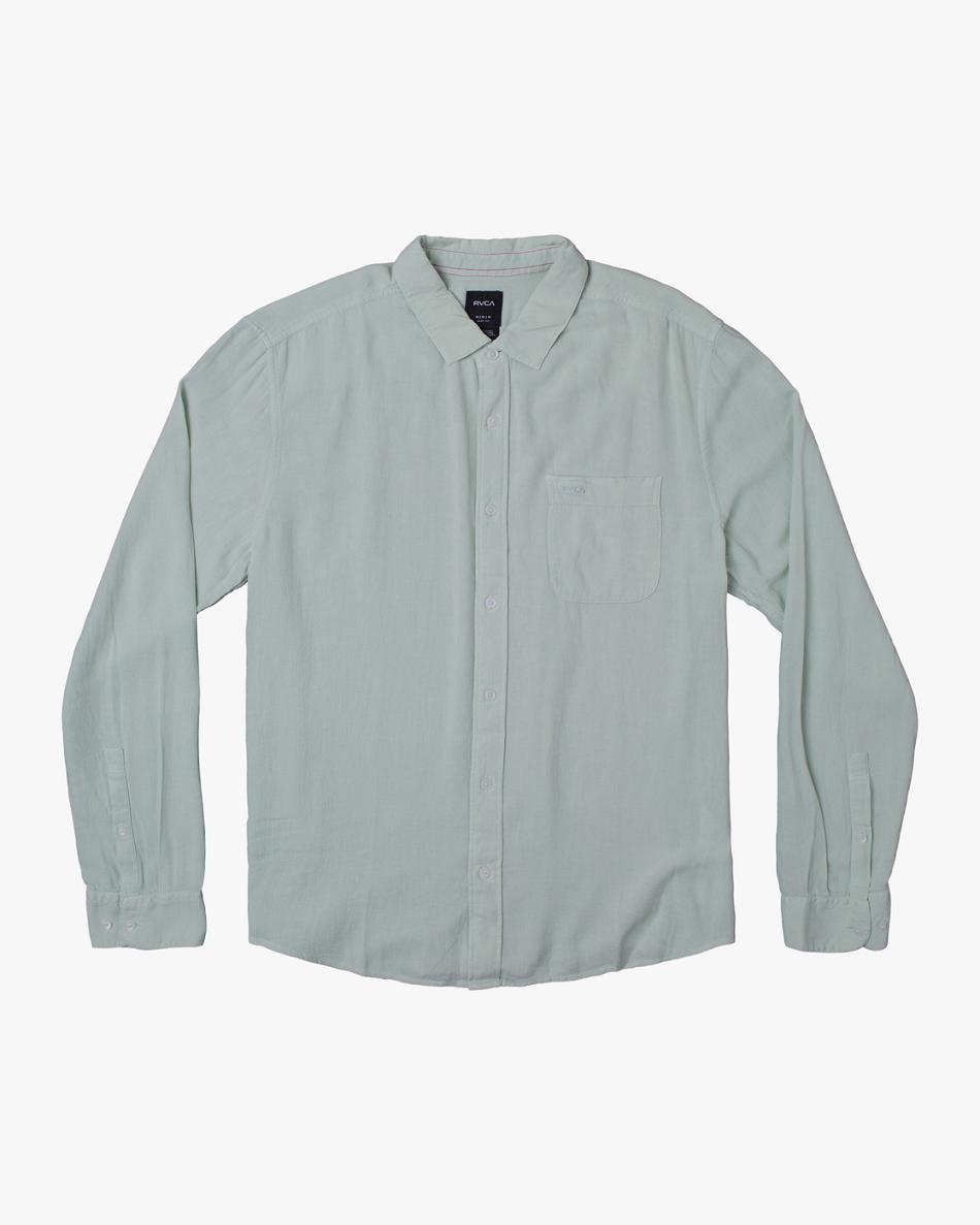 Green Tea Rvca PTC Woven Long Sleeve Men\'s T shirt | UUSND99340