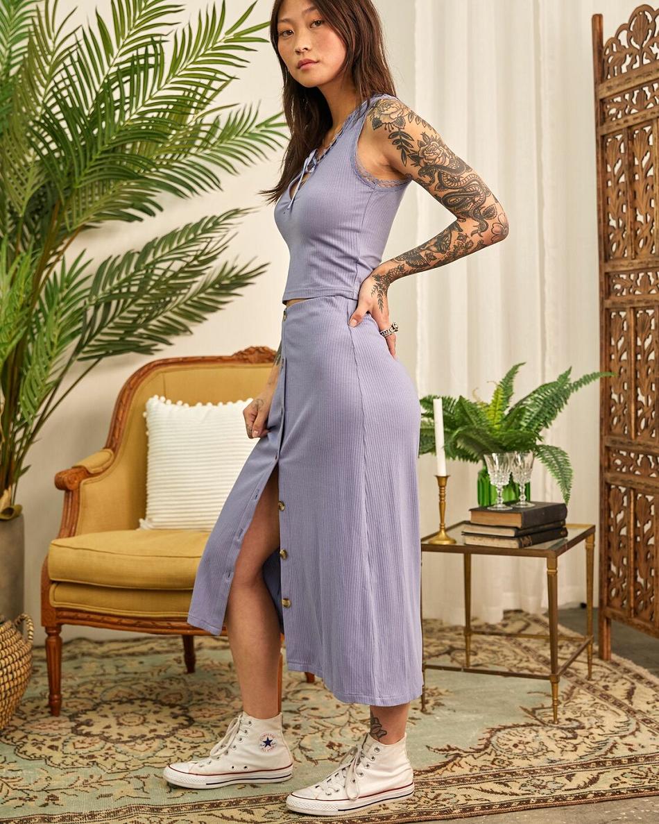 Grey Purple Rvca Fete Midi Women's Skirts | SUSVO41964