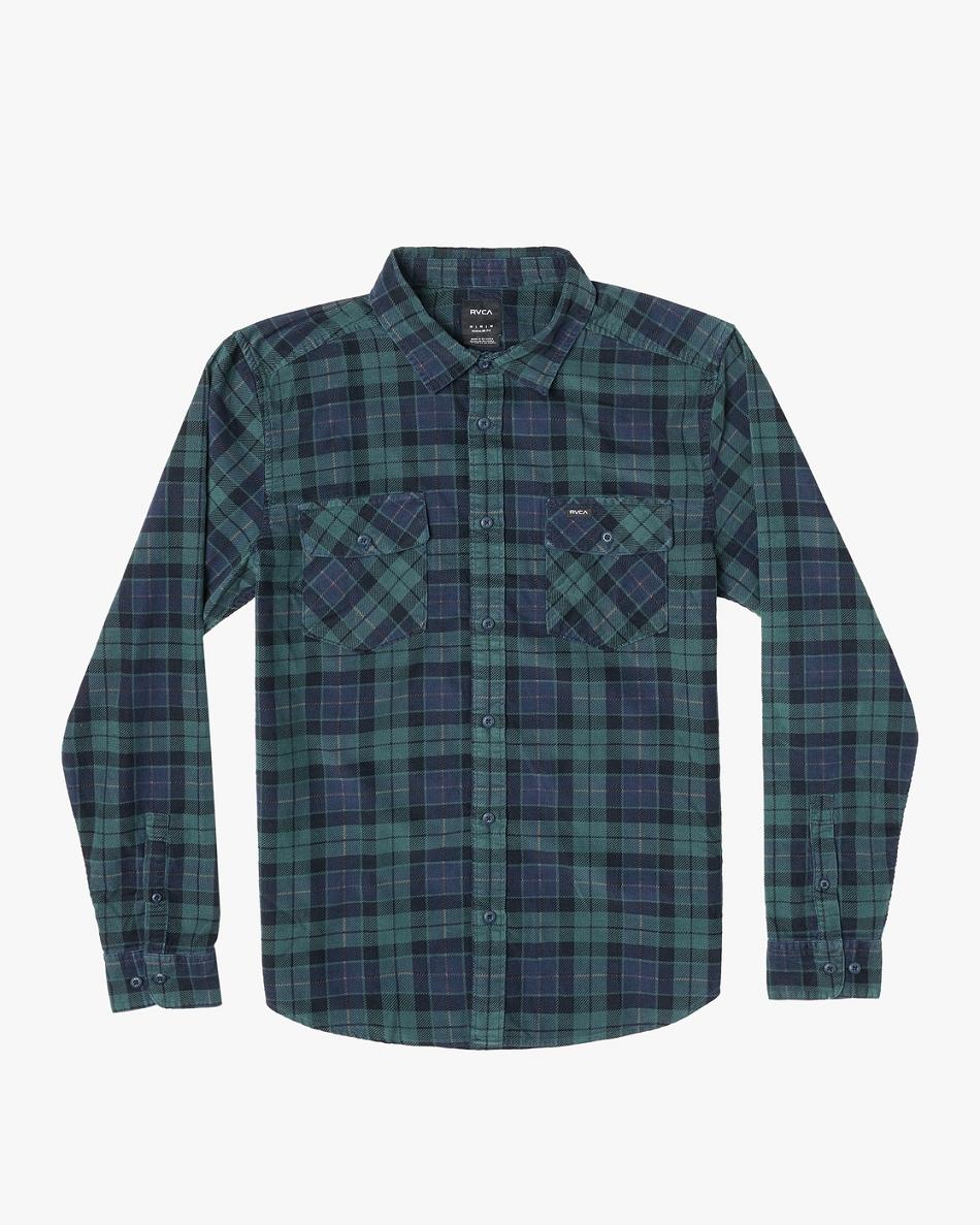 Hunter Green Rvca Blues Walk Cord Long Sleeve Men\'s T shirt | YUSVQ30094