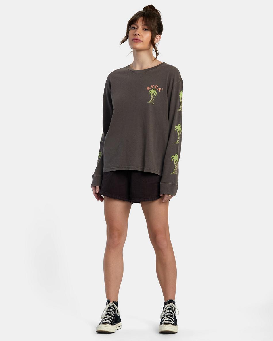 Java Rvca VA Palm Long Sleeve Women's T shirt | USNZX93529