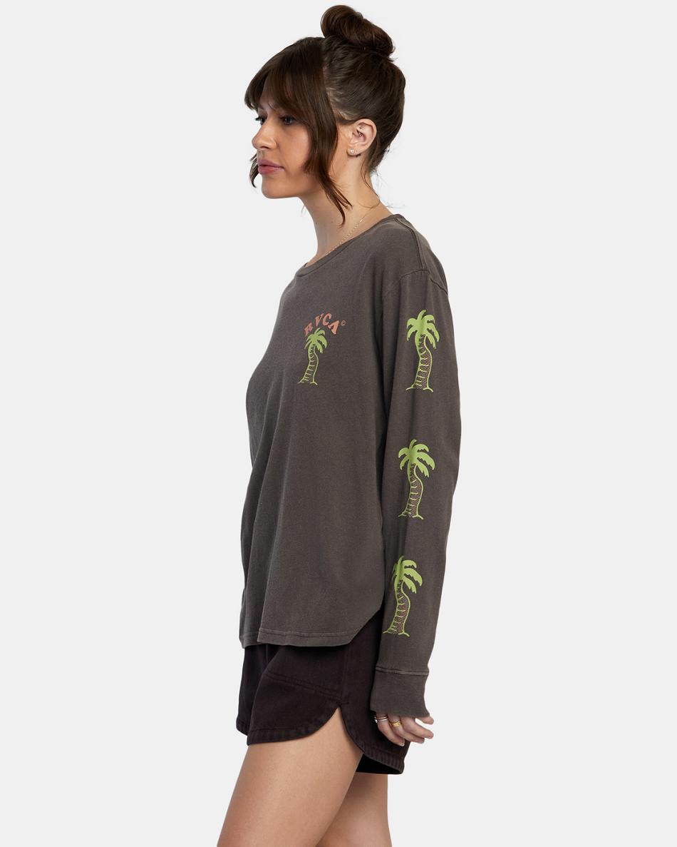 Java Rvca VA Palm Long Sleeve Women's T shirt | USNZX93529
