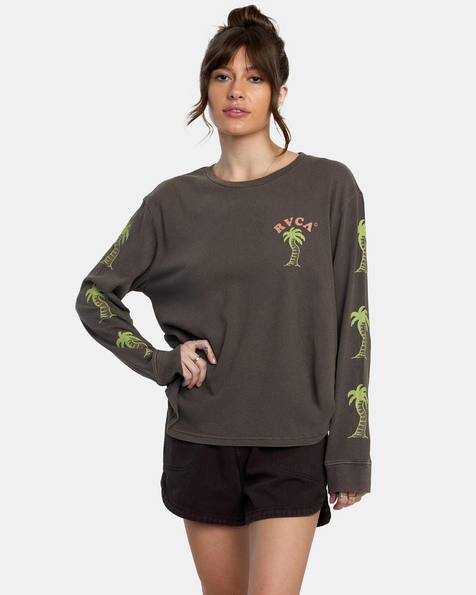 Java Rvca VA Palm Long Sleeve Women\'s T shirt | USNZX93529