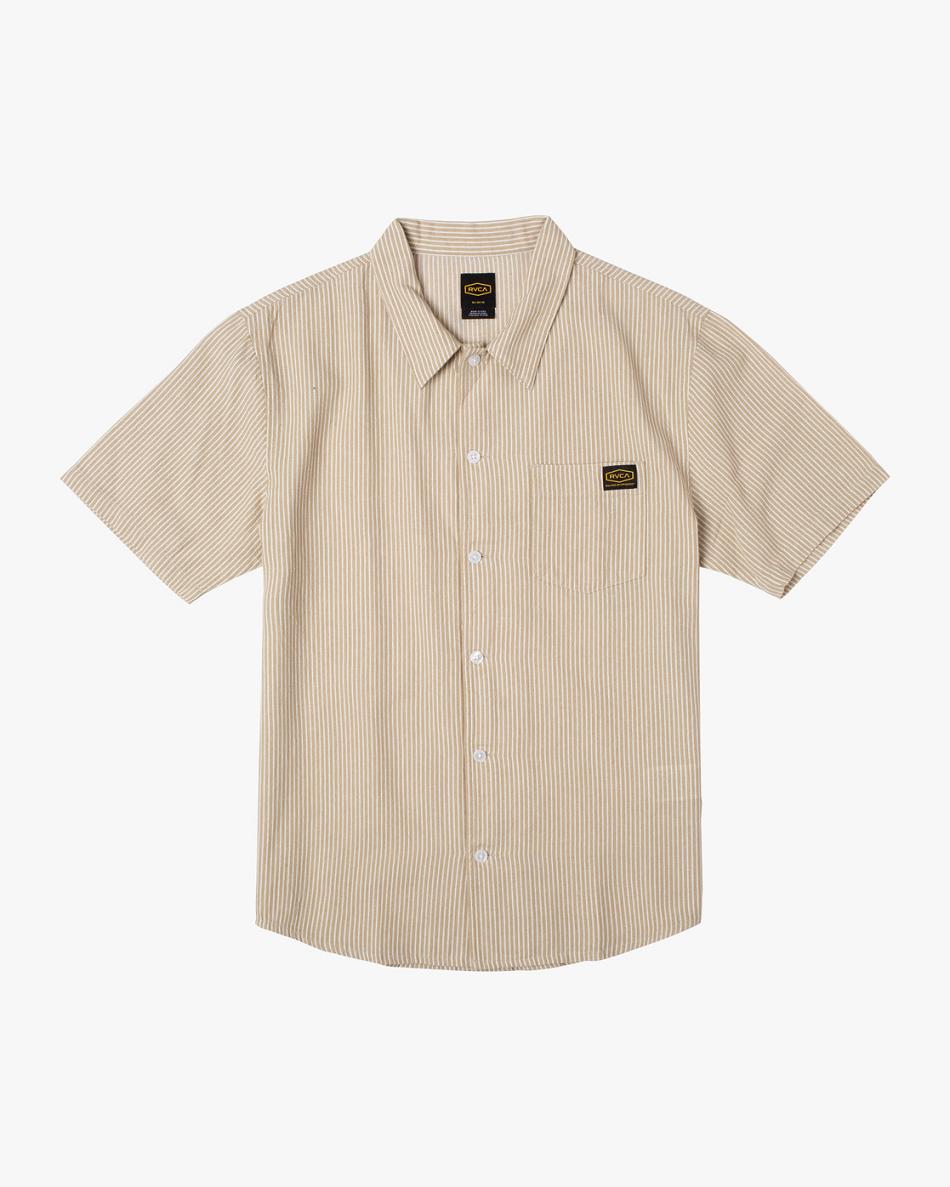 Khaki Rvca Dayshift Stripe II Short Sleeve Men\'s T shirt | GUSUC23918