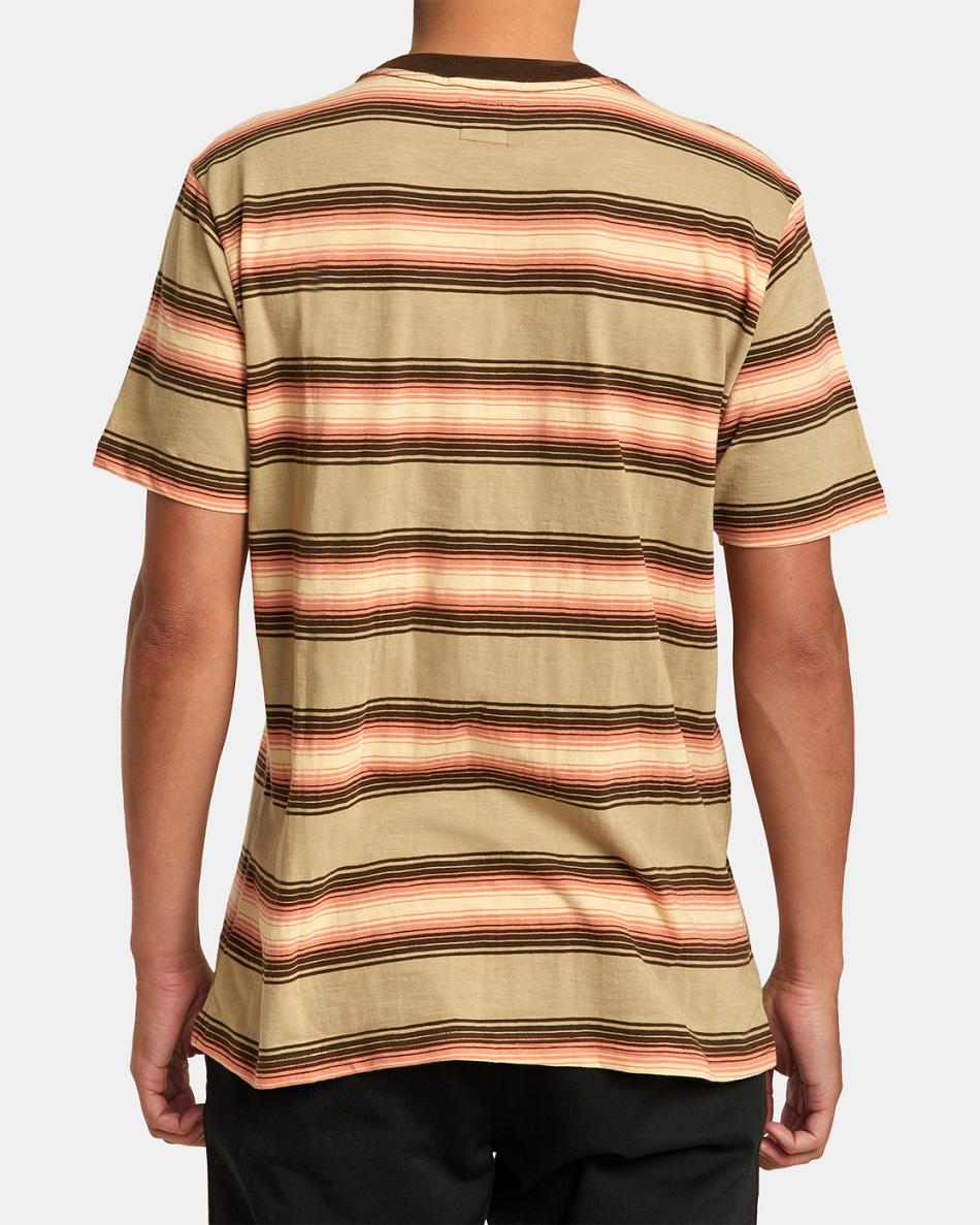 Khaki Rvca Polanco Stripe Tee Men's Short Sleeve | XUSGW29826