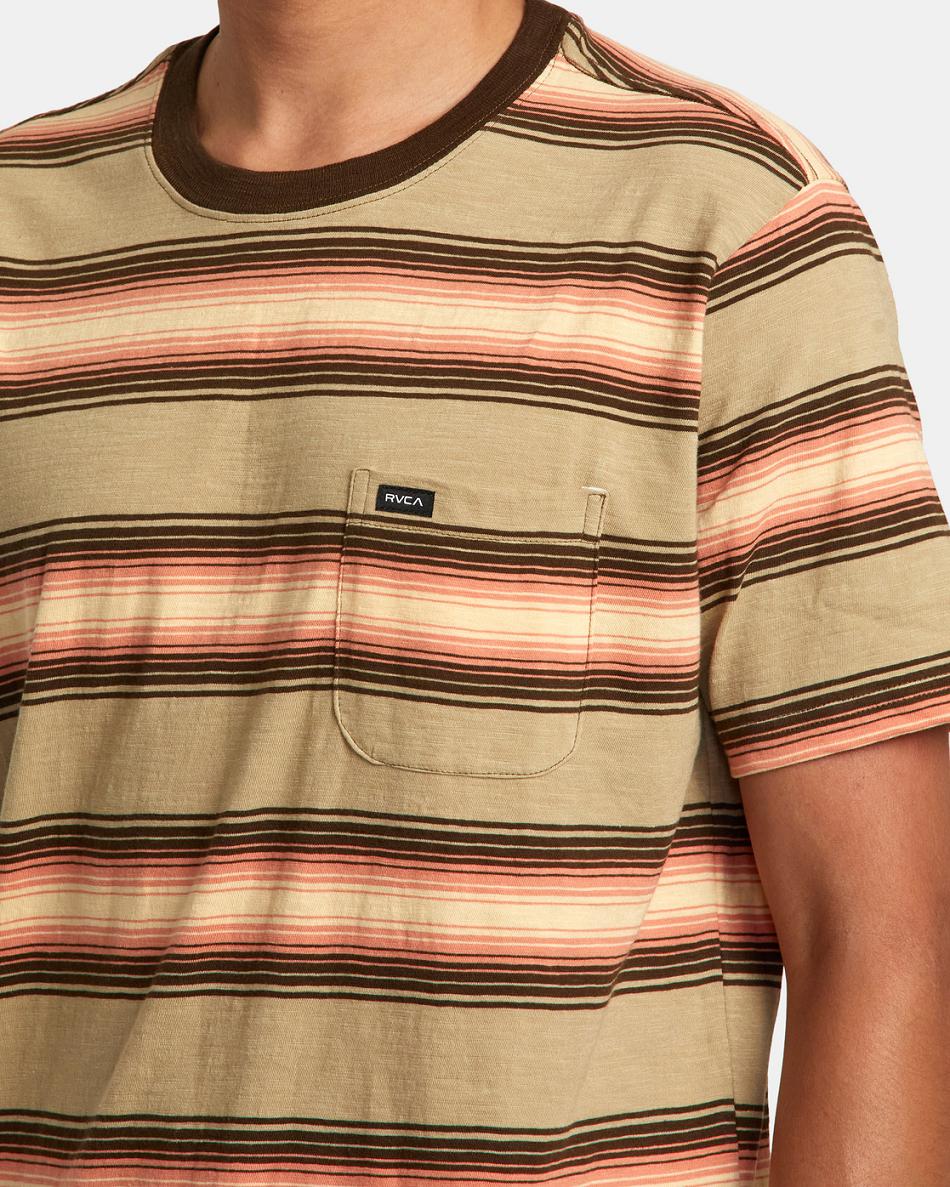 Khaki Rvca Polanco Stripe Tee Men's Short Sleeve | XUSGW29826