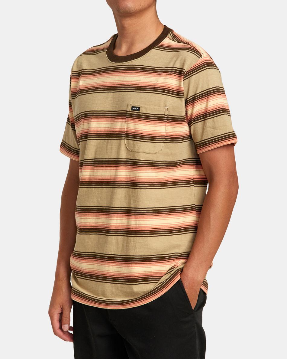 Khaki Rvca Polanco Stripe Tee Men's Short Sleeve | XUSGW29826