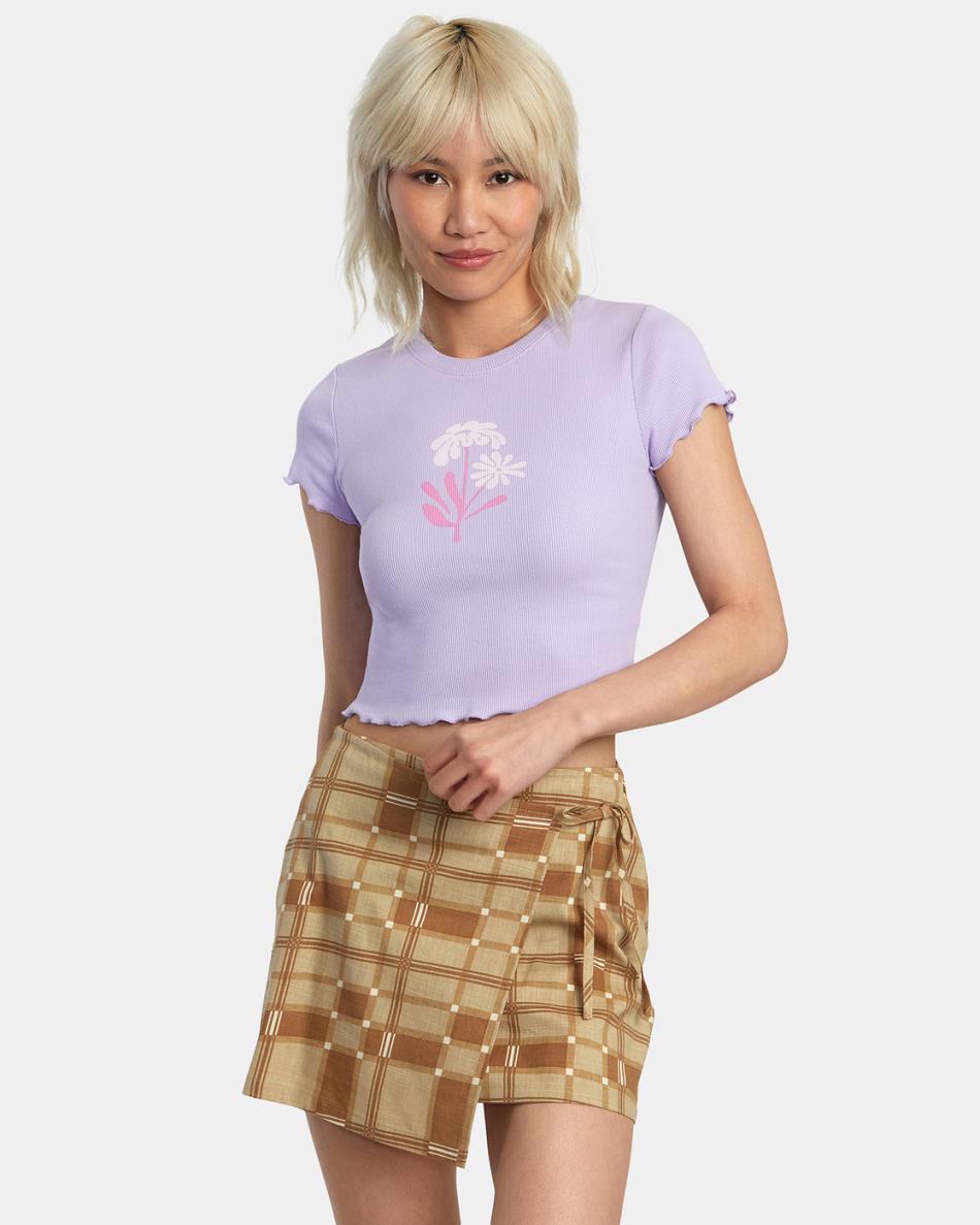 Lavender Rvca Bloomed Classmate Women\'s T shirt | PUSQX94970