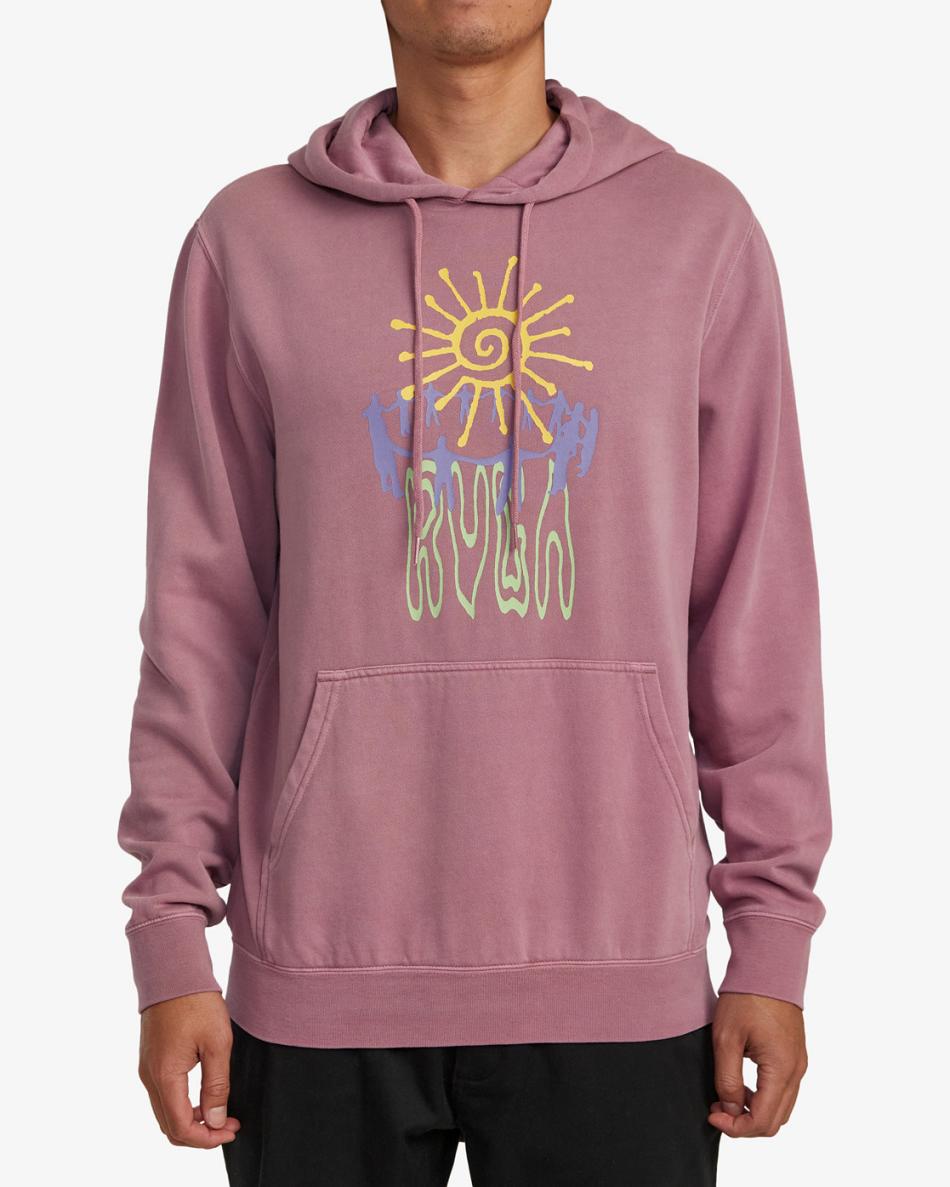 Lavender Rvca Sun Worship Men's Hoodie | PUSQX87578