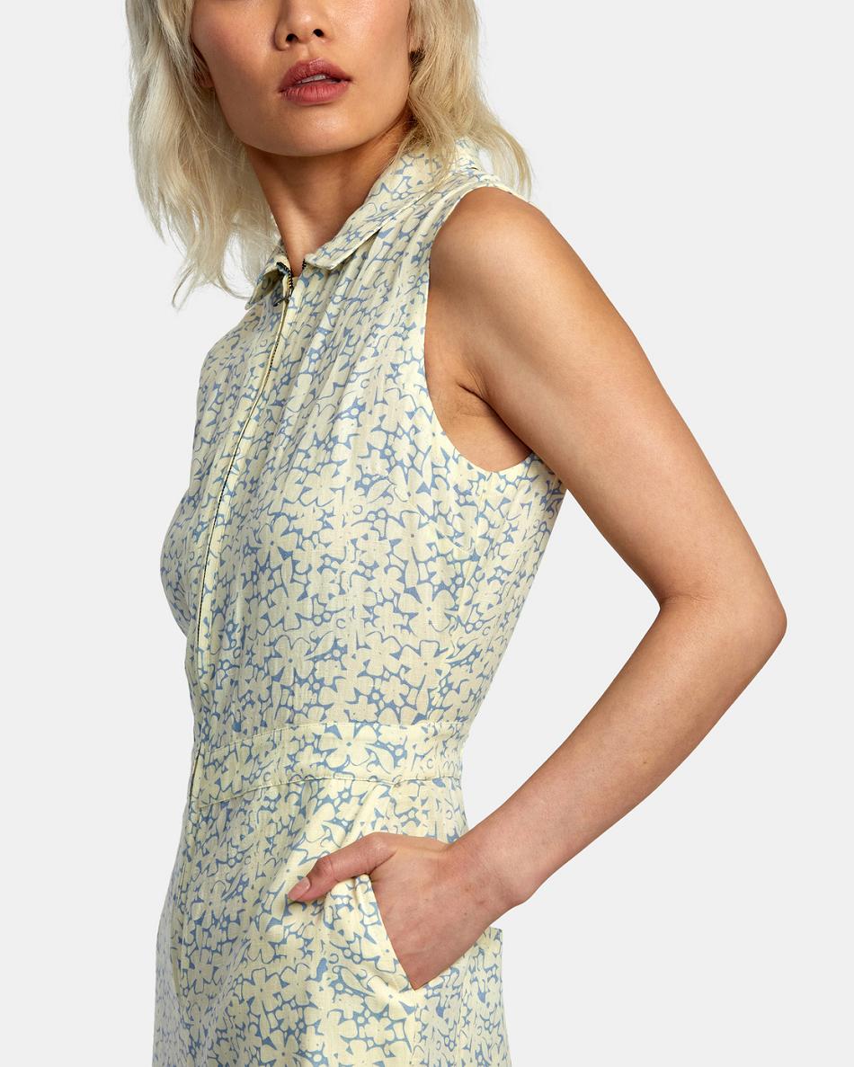 Lemon Rvca Sunny Linen Women's Dress | USJVR33915