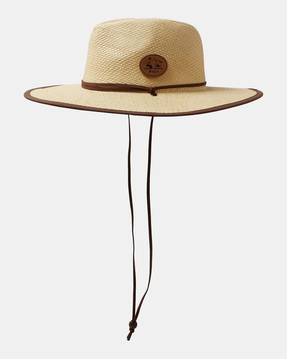 Light Brown Rvca Straw Men\'s Hats | ZUSMJ92220