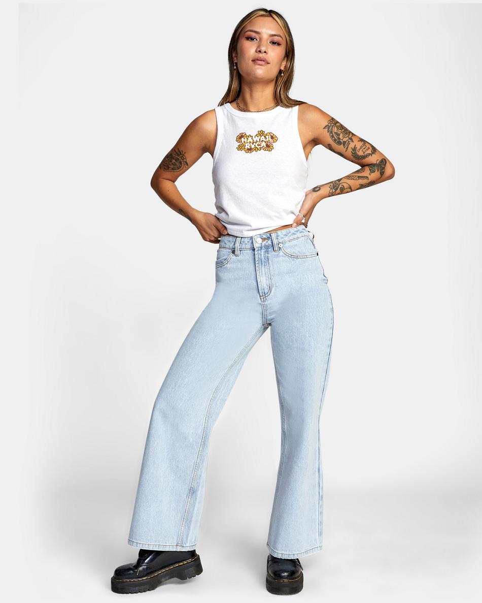 Light Vintage Wash Rvca Coco Wide Leg Denim Women's Pants | TUSPQ67229