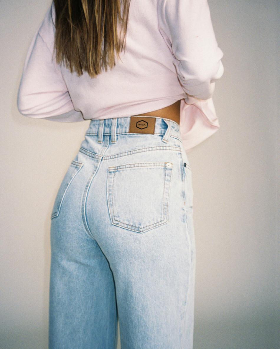 Light Vintage Wash Rvca Coco Wide Leg Denim Pants Women's Jeans | USQAV17175