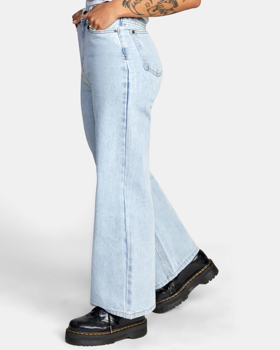 Light Vintage Wash Rvca Coco Wide Leg Denim Pants Women's Jeans | USQAV17175