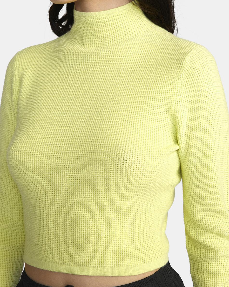 Lime Yellow Rvca Après Long Sleeve Crop Top Women's Sweaters | USCIF53633