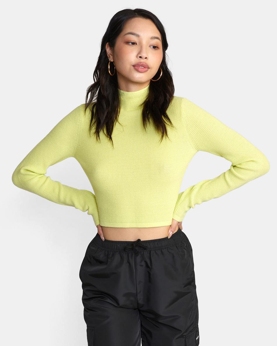 Lime Yellow Rvca Après Long Sleeve Crop Top Women\'s Sweaters | USCIF53633