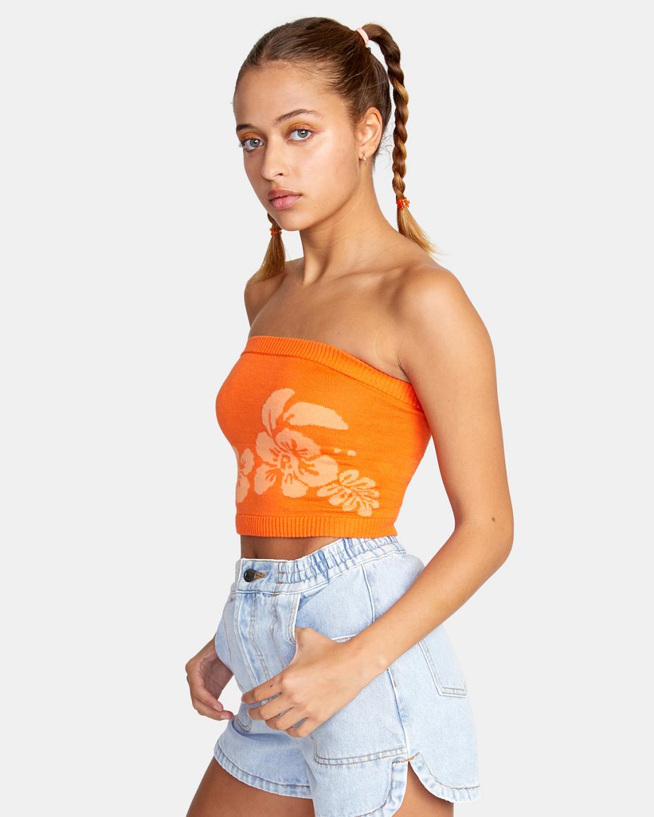 Mandarin Rvca Motives Tube Top Women's Sweaters | USQCS11104