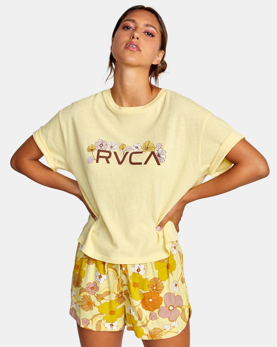 Mellow Yellow Rvca Retro Floral Graphic Women\'s T shirt | PUSER95418