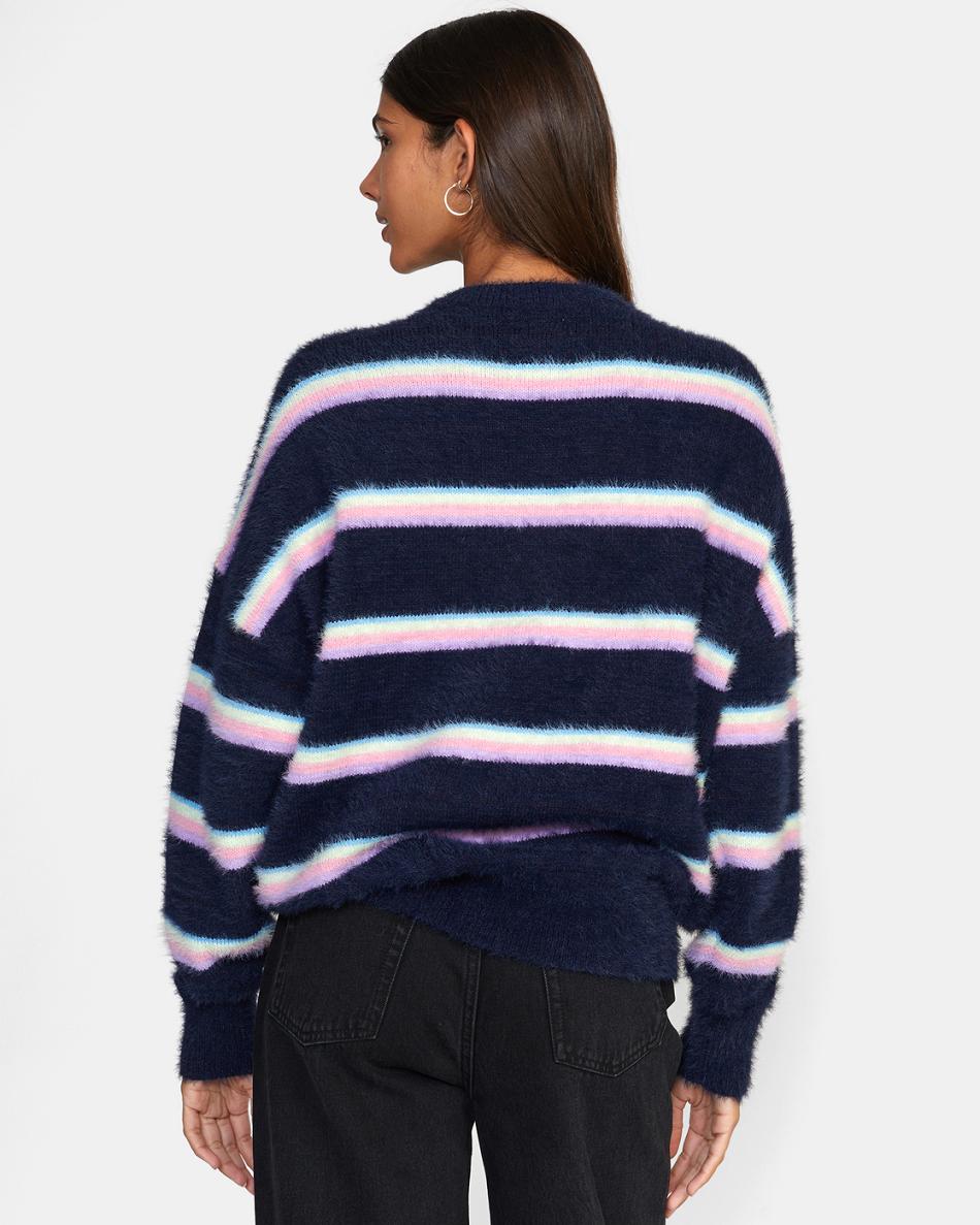 Midnight Rvca Plunge Crewneck Women's Sweaters | USQCS58897