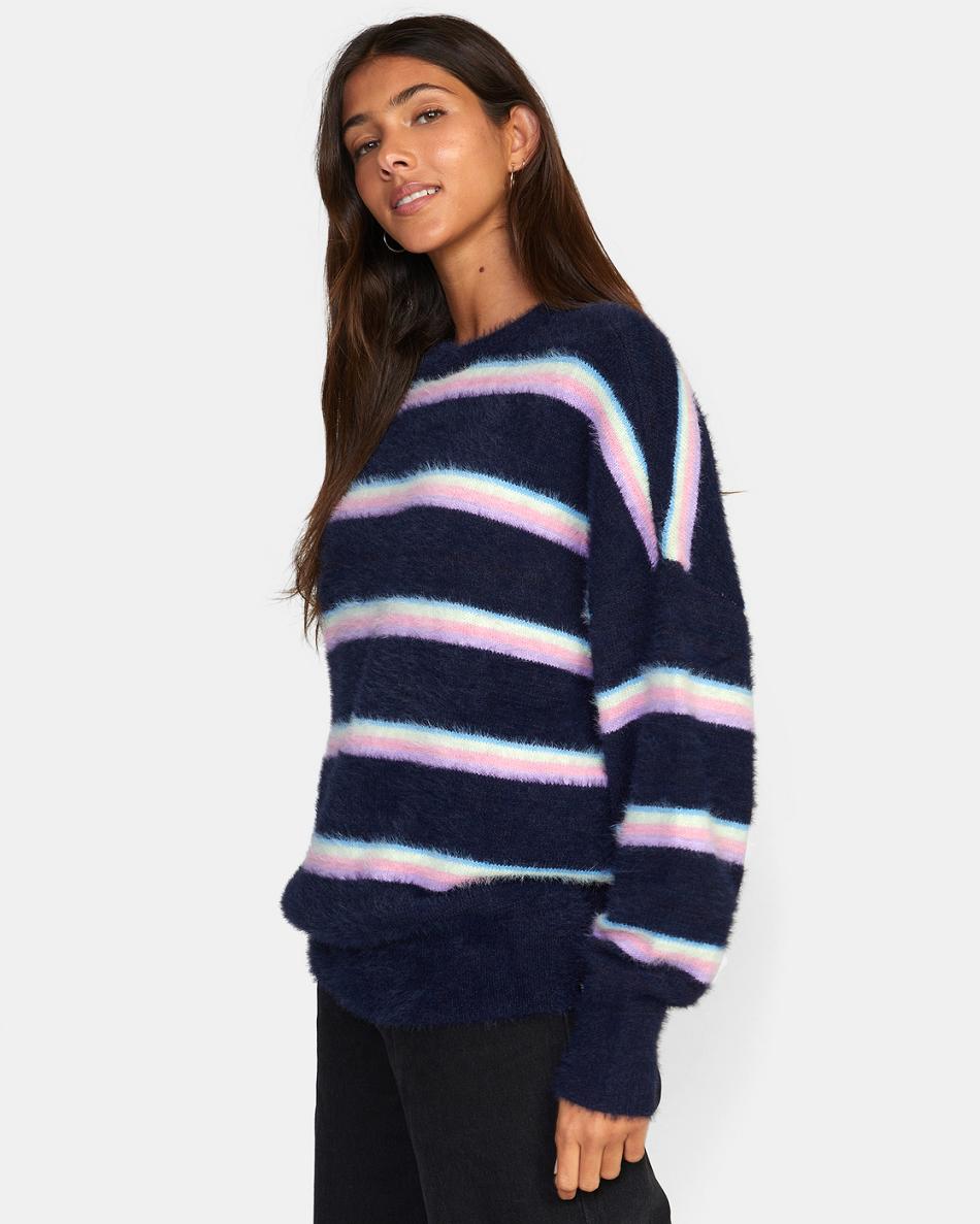 Midnight Rvca Plunge Crewneck Women's Sweaters | USQCS58897