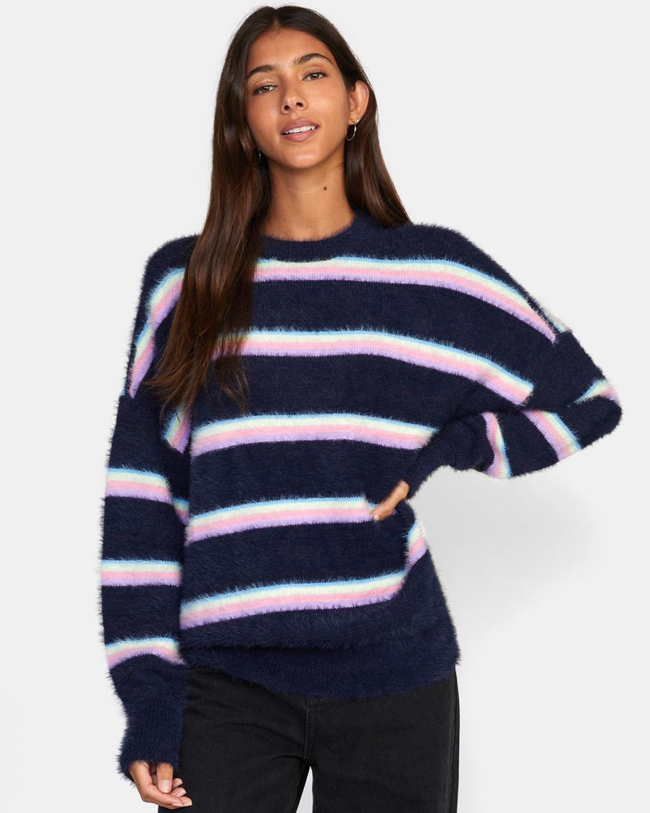 Midnight Rvca Plunge Crewneck Women\'s Sweaters | USQCS58897